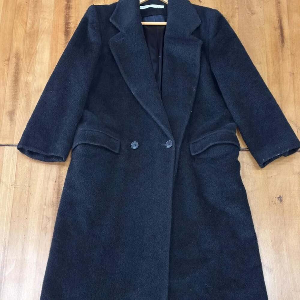 Perry Ellis Vintage Black Alpaca Blend Trench Coat 12